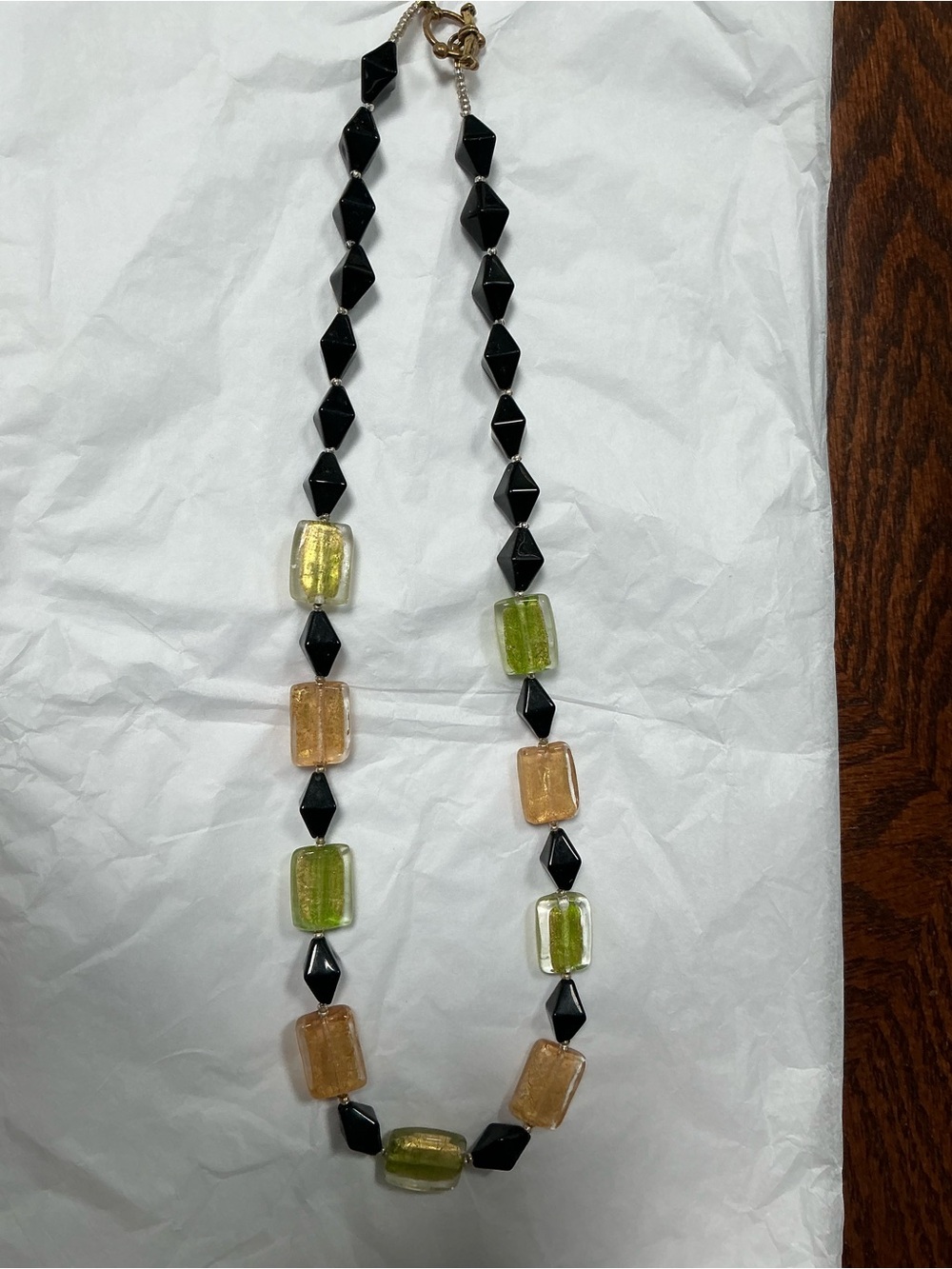 Green and Gold Glass Bead Necklace - Women's Jewelry